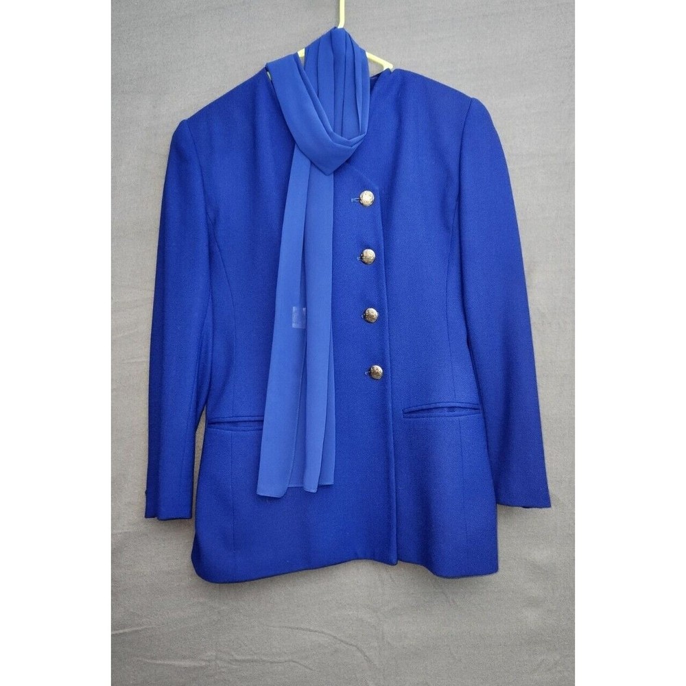 Vintage 80 90s Sapphire Blue Blazer Women’s Jones New York Sz 8 + scarf NWT Wool